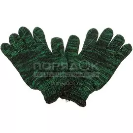 Перчатки х/б, Полиэфир-10, 10 класс вязки, 5 нитей, черно-зеленая основа, черно-зеленая манжета, без ПВХ, двойные