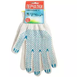Перчатки х/б, ПВХ покрытие, точка, универсальный размер, 7.5 класс вязки, 4 нити, белая основа, утолщенные, европодвес