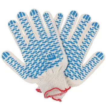 Перчатки х/б, ПВХ покрытие, волна, М, 10 класс вязки, 4 нити, белая основа, средние с ПВХ, Фабрика перчаток, европодвес