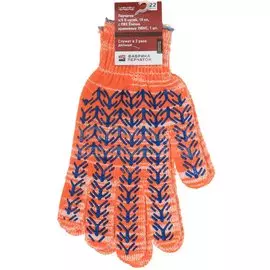 Перчатки х/б, ПВХ покрытие, елочка, универсальный размер, 10 класс вязки, 6 нитей, оранжевая основа, плотные, Люкс, европодвес