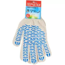 Перчатки х/б, ПВХ покрытие, протектор, универсальный размер, 7.5 класс вязки, 5 нитей, белая основа, Люкс, европодвес