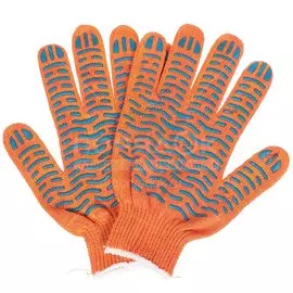 Перчатки х/б, ПВХ покрытие, Волна Оптима, 10 класс вязки, оранжевая основа, 100326