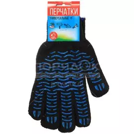 Перчатки х/б, ПВХ покрытие, волна, 7.5 класс вязки, 5 нитей, черная основа, повышенной прочности, Титан, европодвес