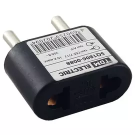 Переходник 10 А, тип CEE 7/17 - тип А/F, плоский, 250В, черный, TDM Electric, SQ1806-0088