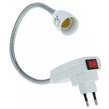 Переходник E14, гибкий, с выключателем, вилка-патрон, 300мм, белый, Ecola, Base, APF4SWEAY