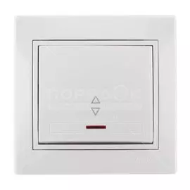 Выключатель скрытой установки, одноклавишный, без заземления, керамика, подсветка, белый, проходной, со вставкой, Lezard, Mira, 701-0202-114