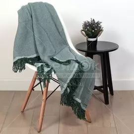 Плед 1.5-спальный, 150х180 см, 50% хлопок, 50% бамбук волокно, Silvano, Кисти, зеленый, SPE42277-3