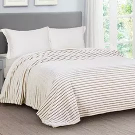 Плед 2-спальный, 180х200 см, велсофт, 100% полиэстер, Cleo, Marmari Полоски, светло-коричневый, 180/006-MAR/L