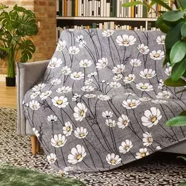 Плед 2-спальный, 180х200 см, велсофт жаккард, 100% полиэстер, Silvano, Ромашки, серый, ST-110