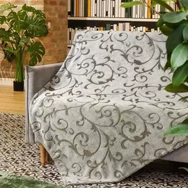 Плед 2-спальный, 180х200 см, велсофт жаккард, 100% полиэстер, Silvano, Вензель, серый, темно-серый, BUH 4-7