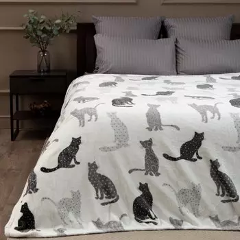 Плед 2-спальный, 200х220 см, фланель, 100% полиэстер, Texrepublic, Коты, 44047