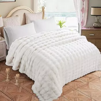 Плед евро, 220х200 см, кролик, 100% полиэстер, Silvano, Комфорт, белый