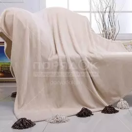 Плед Sofi De MarkO евро (220х230 см) велсофт, Кисточки №3 бежевый