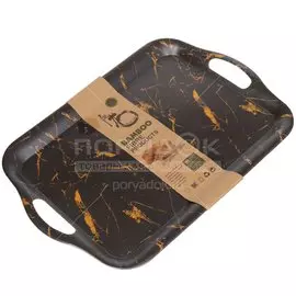 Поднос бамбук, 46х32х2.1 см, с ручками, Черный мрамор, Y4-3198