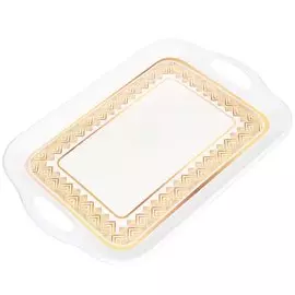 Поднос пластик, 46х32 см, Белый с золотой каймой, Y4-3287