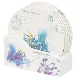 Подставка для кружек, дерево, 6 шт, круглая, 9.5 см, Лаванда JC-11852, 311743