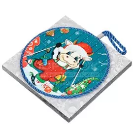 Подставка под горячее Бычок Лыжник I.K круглая, 16 см