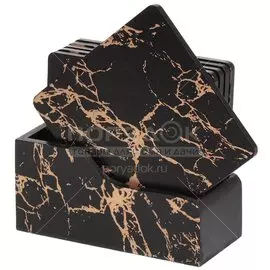 Подставка под горячее, дерево, 6 шт, 10х10 см, черный мрамор, Y6-2217