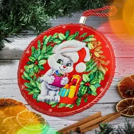 Подставка под горячее, керамика, круглая, 16 см, Daniks, Кролик с подарками