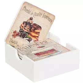 Подставка под горячее, дерево, 6 шт, 10х10 см, Сладости, Y6-2221