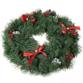 Венок новогодний 40 см, нарядный с декором, 52021