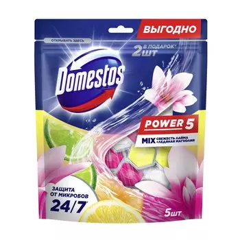 Подвеска для унитаза Domestos, Свежесть лайма и Ледяная магнолия, 5 шт, 55 г, Power 5