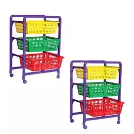 Полка для игрушек, пластик, 3 секции, 45х31.1х66.2 см, на колесах с выдвижными полками, Полимербыт, С460