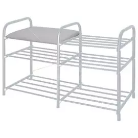 Полка для обуви, металл, 3 секции, 79х33х50 см, с сиденьем, серая, Nika, ЭТЛ3/С