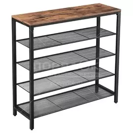 Полка для обуви, ДСП+сталь, 5 секций, 100х30х92.5 см, с сетчатыми полками, коричневый, черная, Лофт, LBS15BX