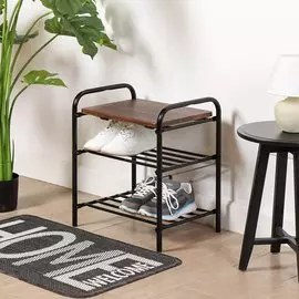 Полка для обуви, металл, 3 секции, 44х33х50 см, с сиденьем, с сиденьем МДФ, дуб антик фристаил, Nika, Б2/ДА