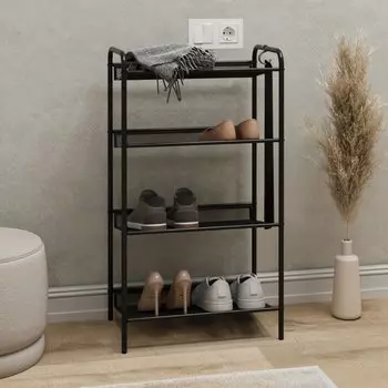 Полка для обуви металл, пластик, 4 секции, 45х26х79.5 см, черная, ЗМИ, Женева 14, ПДОЖ14 Ч