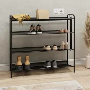 Полка для обуви металл, пластик, 4 секции, 87х26х79.5 см, черная, ЗМИ, Женева 34, ПДОЖ34 Ч