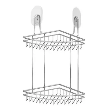 Полка для ванной металл, настенная, 2 яруса, угловая, 21х21х42 см, силиконовые крепления, LEMER, LERAFORM, LEM-LER14