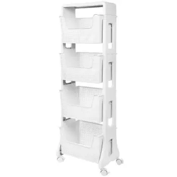 Полка универсальная, пластик, 4 секции, на колесах, белая, Violet, Лофт, 770406