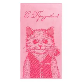 Полотенце банное 50х90 см, 100% хлопок, 360 г/м2, Мистер кот, Cleanelly, розовое, Россия, ПЛ-2602-05912