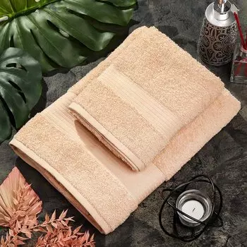 Полотенце банное 50х90 см, 100% хлопок, 375 г/м2, жаккардовый бордюр, Вышневолоцкий текстиль, бежевое, 104, Россия, К1-5090.120.375