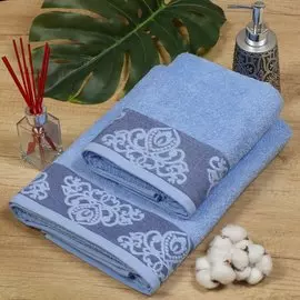 Полотенце банное 50х90 см, 100% хлопок, 420 г/м2, Медальон, Silvano, синее, Турция, D52-5261-50