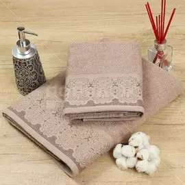 Полотенце банное 50х90 см, 100% хлопок, 420 г/м2, жаккард, Кружево, Silvano, латте, Турция, D51-9