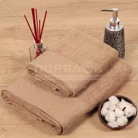 Полотенце банное 70х140 см, 100% хлопок, 420 г/м2, Флора, Barkas, бежевое, Узбекистан, 500505