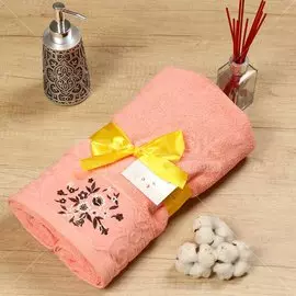 Полотенце банное 70х140 см, 100% хлопок, 420 г/м2, Подарок для нее, Barkas, пудрово-персиковое, Узбекистан