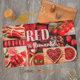 Полотенце кухонное 40х73 см, 190 г/м2, 100% хлопок, саржа, Этель, красное, Россия, 4136489