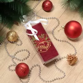 Полотенце кухонное махровое, 40х60 см, 400 г/м2, 100% хлопок, Silvano, Вышивка Колокольчики, красное, Турция, D19-10