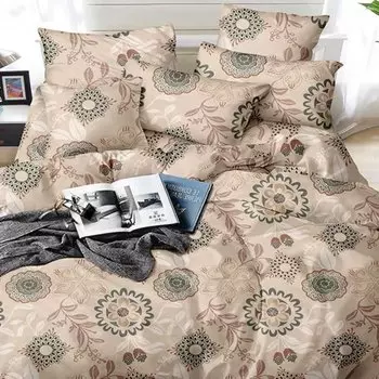 Постельное белье 1.5-спальное, простыня 145х220 см, 2 наволочки 70х70 см, пододеяльник 145х215 см, Солнечный дом, полисатин, Этно орнамент 017