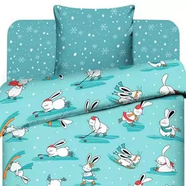 Постельное белье детское 1.5-спальное, простыня 150х214 см, 1 наволочка 70х70 см, пододеяльник 145х215 см, Василиса, бязь, хлопок, Озорные кролики