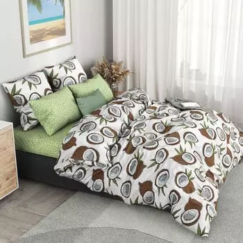 Постельное белье евро, простыня 200х215 см, 2 наволочки 70х70 см, пододеяльник 200х215 см, Ночь нежна, бязь, Кокосы