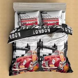 Постельное белье евростандарт, простыня 200х210 см, 2 наволочки 70х70 см, пододеяльник 200х215 см, Майская ночь, полисатин, Лондон