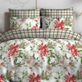 Постельное белье евростандарт, простыня 200х216 см, 2 наволочки 70х70 см, пододеяльник 200х215 см, Василиса, бязь, Пуансетия