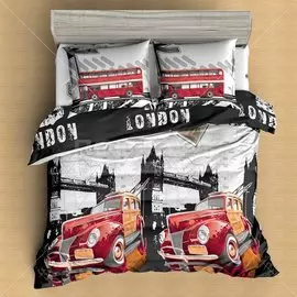 Постельное белье 2-спальное, простыня 180х210 см, 2 наволочки 70х70 см, пододеяльник 175х215 см, Майская ночь, полисатин, Лондон