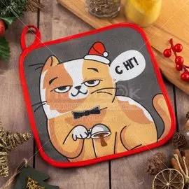 Прихватка 20х20 см, 100% хлопок, Доляна, Котик, 5135280