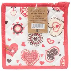 Прихватка 20х20 см, рогожка, 100% хлопок, Сердечки